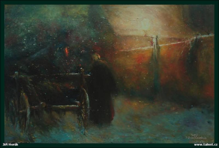 POVOZ. Olej na plátně 90x70 cm. Podle Schikanedera.